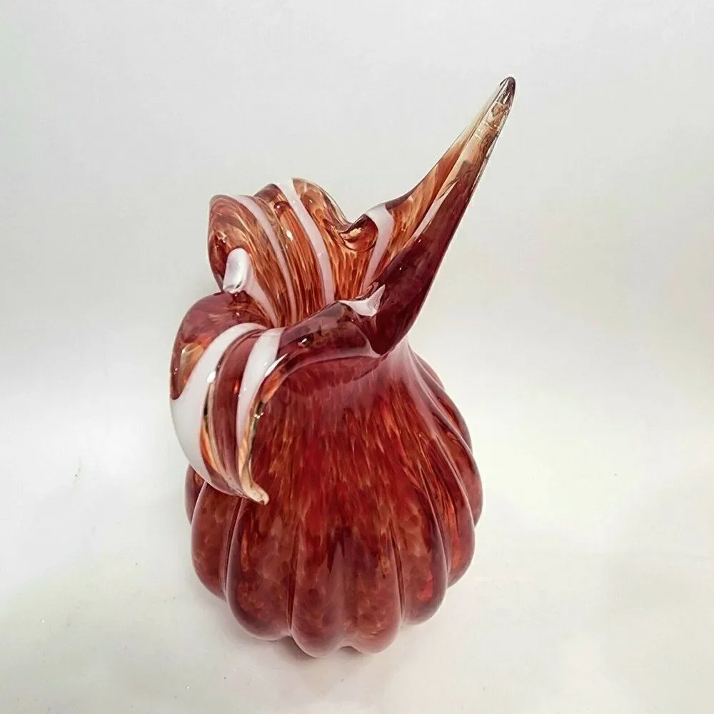 Vintage Murano style‎ Orange speckled  white Swirl 9” Tulip Vase